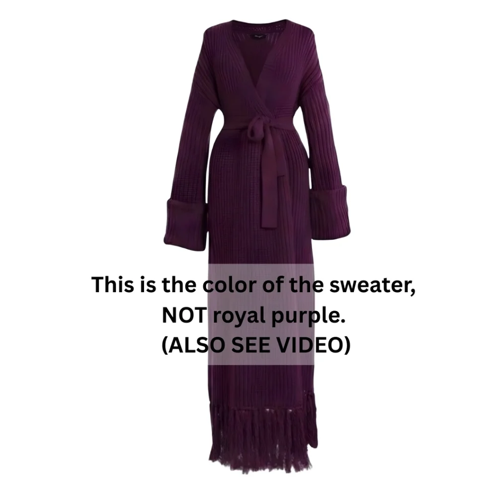 HANIFA MIYA KNIT CARDIGAN DRESS IN EGGPLANT /PLUM - Picture 8 of 11